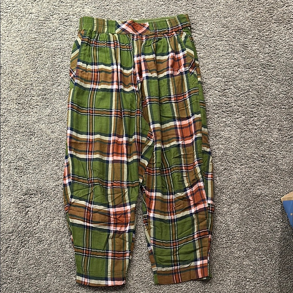 Free People green plaid wide leg pants